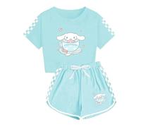 WANHONGYUE Kawaii Cartoon Crop Top T Shirt and Shorts Set Women Girls 2 Piece Short Sleeve Outfits Summer Active Tracksuits, Light Green, S