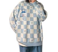 WANHONGYUE Kawaii Cartoon Jumpers for Men Women Long Sleeve Crewneck Knitted Jumper Anime Oversized Knit Sweater Pullover Tops Blue L
