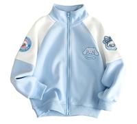 WANHONGYUE Kuro-mi My Me-lody Cinna-moroll Bomber Jacket Letterman Varsity Jacket Long Sleeve Full Zip Baseball Coat for Girls, Blue, 4XS,a