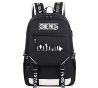 WANHONGYUE One Piece Anime Rucksack Laptop Backpack Schoolbag for Children with USB Charging Port Black / 14