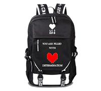 WANHONGYUE Undertale Game Backpack Laptop Rucksack Schoolbag for Children with USB Charging Port Black / 6