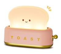 WANIDEA Cute Night Light with Dimmable, Pink Kawaii Room Decor for girls Rechargeable Toaster Lamp, Toast Bread light for Breastfeeding, Reading, Sleep Training