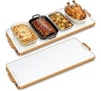 Wanish XXL 32”x18” Electric Food Warmer with Thermostat, Full Surface Heating, 2 Temperature Modes, Gold Edge Handles, White