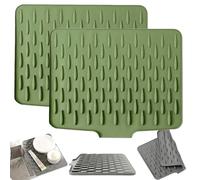 Wanishauber Silicone Kitchen Drain Mat, Non Slip Dish Drying Mat, Draining Board Mats, Silicone Draining Mat, Dry & Mess-Free, Ideal for Kitchen Sinks & Countertops (2*Green, M)