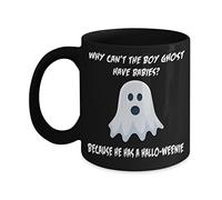 WANJIBAO Why The Child's Ghost Has Babies? Because He Has A Hallo-Weenie! Bad Halloween Joke 11oz Black Acrylic Coffee Mug