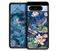 WANKBLC Compatible with Google Pixel 8 Pro Case, Shockproof Protective for Man Women Non-Slip for Google Pixel 8 Pro Crazy Pattern Lotus Flowers Leaves Stained Glass