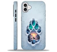 WANKBLC Compatible with iPhone 16 Matte Case for Girl Boy Full Body Design Soft Silicone Drop Shock Scratch Protection Crazy Pattern Wolf Footprints Window Snow Forest Mountain Sky