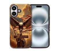 WANKBLC Compatible with iPhone 16 Matte Case for Girl Boy Full Body Design Soft Silicone Drop Shock Scratch Protection Crazy Pattern Eagle Spreads Wings Cross American Flag