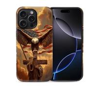WANKBLC Compatible with iPhone 16 Pro Max Matte Case for Girl Boy Full Body Design Soft Silicone Drop Shock Scratch Protection Crazy Pattern Eagle Spreads Wings Cross American Flag