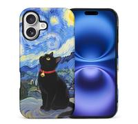 WANKBLC Compatible with iPhone 17 Matte Case for Girl Boy Full Body Design Soft Silicone Drop Shock Scratch Protection Crazy Pattern Cute Black Cat Starry Night Sky Moon Star