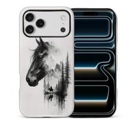 WANKBLC Compatible with iPhone 17 Pro Max Matte Case for Girl Boy Full Body Design Soft Silicone Drop Shock Scratch Protection Crazy Pattern Black Ink Horse Western Cowboy Forest
