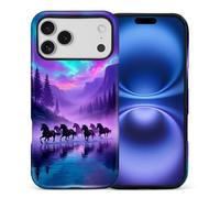 WANKBLC Compatible with iPhone 17 Pro Max Matte Case for Girl Boy Full Body Design Soft Silicone Drop Shock Scratch Protection Crazy Pattern Wild Horse River Forest Mountains Purple Sky