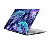 WANKBLC Compatible with MacBook Air 15 Inch 2023 2025 Release M2 A2941 M4 A3241 Plastic Black Computer Case for Girl Boy Fashion Pattern Neon Light Sea Turtle Jellyfish