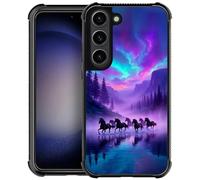 WANKBLC Compatible with Samsung Galaxy S23 Plus Case, Shockproof Protective for Man Women Non-Slip for Samsung Galaxy S23 Plus Crazy Pattern Purple Sky Wild Horse River Forest Mountains
