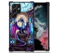 WANKBLC Compatible with Samsung Galaxy S23 Ultra Case, Shockproof Protective for Man Women Non-Slip for Samsung Galaxy S23 Ultra Crazy Pattern Stained Glass Blue Purple Diamond Dragon