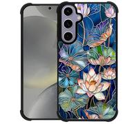 WANKBLC Compatible with Samsung Galaxy S24 S25 Case, Shockproof Protective for Man Women Non-Slip for Samsung Galaxy S24 S25 Crazy Pattern Lotus Flowers Leaves Stained Glass