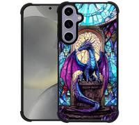 WANKBLC Compatible with Samsung Galaxy S24 S25 Case, Shockproof Protective for Man Women Non-Slip for Samsung Galaxy S24 S25 Crazy Pattern Stained Glass Blue Purple Diamond Dragon