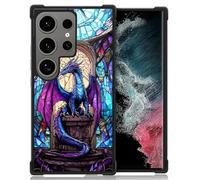 WANKBLC Compatible with Samsung Galaxy S24 Ultra Case, Shockproof Protective for Man Women Non-Slip for Samsung Galaxy S24 Ultra Crazy Pattern Stained Glass Blue Purple Diamond Dragon