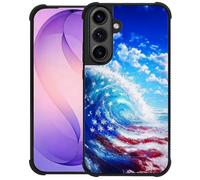 WANKBLC Compatible with Samsung Galaxy S26 Case Shockproof Protective for Man Women Non-Slip Crazy Pattern Huge Ocean Wave American Flag Blue Sky