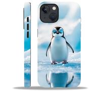 WANKBLC for iPhone 13 14 Glossy Case for Girl Boy Full Body Design Soft Silicone Drop Shock Scratch Protection Crazy Pattern Cute Sunglasses Penguin White Iceberg