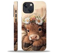 WANKBLC for iPhone 13 14 Matte Case for Girl Boy Full Body Design Soft Silicone Drop Shock Scratch Protection Crazy Pattern Cute Brown Highland Cow Sleeping