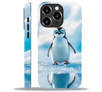 WANKBLC for iPhone 15 Pro Max Glossy Case for Girl Boy Full Body Design Soft Silicone Drop Shock Scratch Protection Crazy Pattern Cute Sunglasses Penguin White Iceberg