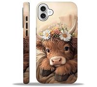 WANKBLC for iPhone 16 Matte Case for Girl Boy Full Body Design Soft Silicone Drop Shock Scratch Protection Crazy Pattern Cute Brown Highland Cow Sleeping