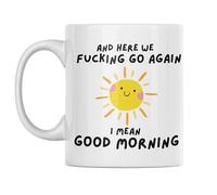 Wanky Candles Funny Morning Mug and Here We Go Again Sarcastic Coffee Cup for Work Colleague Friend Men Women CMUG441