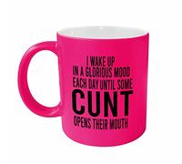 Wanky Candles Funny Neon Pink Mug Rude Sarcastic Coffee Cup I Wake Up in a Glorious Mood Until Someone Talks NEONPINK906