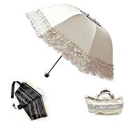 WANLIAN Folding Travel Umbrella UV Resistance Princess Lace Parasol Umbrella For Women Girls sunshades with lace decoration (white 01)
