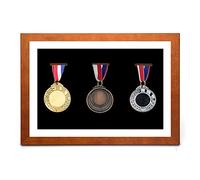 WANLIAN Medal Display Shadow Box - 3 Medal Display Case - Perfect for War Military, Runners, Marathon, RECE Winner, Football, Gymnastics & All Sports (Coffee, A4)
