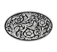 WANLIAN Oval Metal Unisex Buckle, Antique Silver Floral with Rope Edge Western Belt Buckle, Fashion Western Belt Buckle Cowboy Buckle for Men and Women Daily Use, 3.6*2.35 Inches, Silver, 2.57 Oz