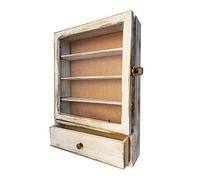 WANLIAN Shadow Box Frame, 3 Removable Shelves Wood Shadow Box Display Case Line Back,Acrylic And Drawer, For Display Pictures, Medals, Bouquet on The Wall or Tabletop (White)
