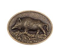 WANLIAN Wild Boar Metal Belt Buckle, Oval Shape, Solid Brass, Bronze, Western, 3.1*2.3 Inch, Unisex Adult