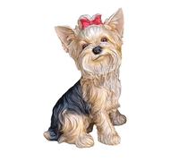 WANLIAN Yorkshire Terrier Resin Sitting Statue - 12.8 Inch Multicolor Realistic Dog Sculpture for Indoor/Outdoor Garden & Christmas Decor