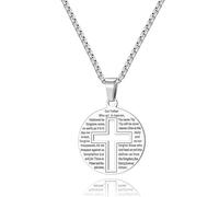 WanLike Stainless Steel Cross Necklace with Lord's Prayer Engraving, Religious Pendant with Chain, M, Stainless Steel, No Gemstone