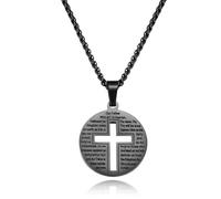 WanLike Stainless Steel Cross Necklace with Lord's Prayer Engraving, Religious Pendant with Chain, M, Stainless Steel, No Gemstone