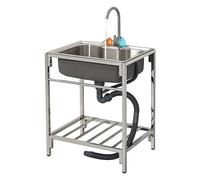 WanLimneo Stainless Steel Freestanding Sink, 72cm W x 52cm D x 85cm H, Silver, Industrial Style, 28.3 x 20.5 x 33.5 inches, 2 Holes, Kitchen, Bathroom, Laundry, Garage, Outdoor