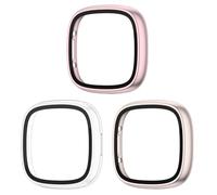 Wanme 3 Pack Screen Protector for Fitbit Versa 4, Fitbit Sense 2,Hard Case All-round Protective Tempered Glass PC Case Bumper Cover Compatible with Fitbit Sense 2,Fitbit Versa 4 (Pack B)
