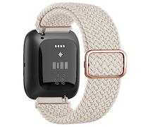 Wanme Braided Stretchy Straps Compatible with Fitbit Versa 2 Straps for Women Men, Soft Stretchy Adjustable Nylon Breathable Sport Strap for Fitbit Versa 2/Versa/Versa Lite/SE Smartwatch (Starlight)
