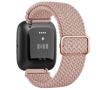 Wanme Braided Stretchy Straps Compatible with Fitbit Versa 2 Straps for Women Men, Soft Stretchy Adjustable Nylon Breathable Sport Strap for Fitbit Versa 2/Versa/Versa Lite/SE Smartwatch (Rose)