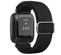 Wanme Braided Stretchy Straps Compatible with Fitbit Versa 2 Straps for Women Men, Soft Stretchy Adjustable Nylon Breathable Sport Strap for Fitbit Versa 2/Versa/Versa Lite/SE Smartwatch (Black)