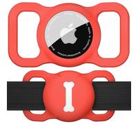 Wanme Dog Collar Holder for Airtag, Air Tag Protective Case Airtag Dog Collar,Washable Silicone AirTags GPS Tracking Accessories,Air Tags with Bone Pattern Pet Loop Holder for Dogs (Red)