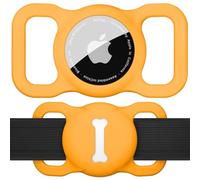 Wanme Dog Collar Holder for Airtag, Air Tag Protective Case Airtag Dog Collar,Washable Silicone AirTags GPS Tracking Accessories,Air Tags with Bone Pattern Pet Loop Holder for Dogs (Orange)