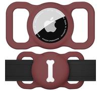 Wanme Dog Collar Holder for Airtag, Air Tag Protective Case Airtag Dog Collar,Washable Silicone AirTags GPS Tracking Accessories,Air Tags with Bone Pattern Pet Loop Holder for Dogs (Wine Red)