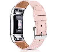 Wanme For Fitbit Charge 2 Strap Leather Straps, Classic Adjustable Replacement Straps with Metal Connectors for Fitbit Charge 2 (02 Pink, 5.5" - 8.1")