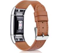 Wanme For Fitbit Charge 2 Strap Leather Straps, Classic Adjustable Replacement Straps with Metal Connectors for Fitbit Charge 2 (06 Brown, 5.5" - 8.1")