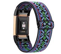 Wanme For Fitbit Charge 2 Straps - Elastic Replacement for Fitbit, Adjustable Sport Wristbands (Bohemian Green)