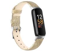 Wanme Leather Straps Compatible with Fitbit Inspire 3 Strap for Women Men, Soft Adjustable Leather Sport Bands Replacement Wristband for Fitbit Inspire 3/2/HR (Shiny Champagne gold)