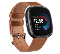Wanme Leather Straps Compatible with Fitbit Versa 4/3 and Sense 2, Genuine Leather Replacement for Fitbit Versa 4/3/Sense 2(Brown)